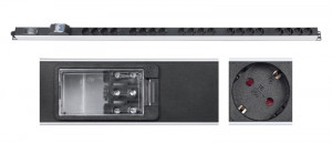 Cabeus PDU-16-20S-B-T Блок розеток для 19" шкафов, вертикальный, 20 розеток Schuko, 16А, автомат защиты, алюминиевый корпус, клеммная колодка
