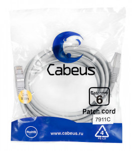 Cabeus PC-FTP-RJ45-Cat.6-3m-LSZH Патч-корд F/UTP, категория 6, 2xRJ45/8p8c, экранированный, серый, LSZH, 3м