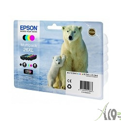 EPSON C13T26364010 Картридж 26XL для Epson Expression Premium XP-600/605/700, 4 цвета, 4clr Pig BK, CY, MA, YE (cons ink)