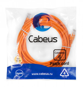 Cabeus PC-UTP-RJ45-Cat.6-5m-OR Патч-корд U/UTP, категория 6, 2xRJ45/8p8c, неэкранированный, оранжевый, PVC, 5м