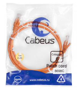 Cabeus PC-UTP-RJ45-Cat.6-1m-OR Патч-корд U/UTP, категория 6, 2xRJ45/8p8c, неэкранированный, оранжевый, PVC, 1м